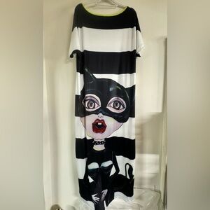 Cat woman hand painted design maxi dress with pockets